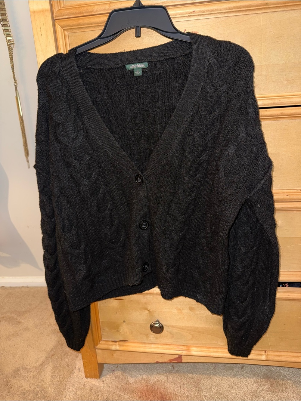 wild fable Black Cable-Knit V-Neck Button Cardigan - Picture 2 of 4
